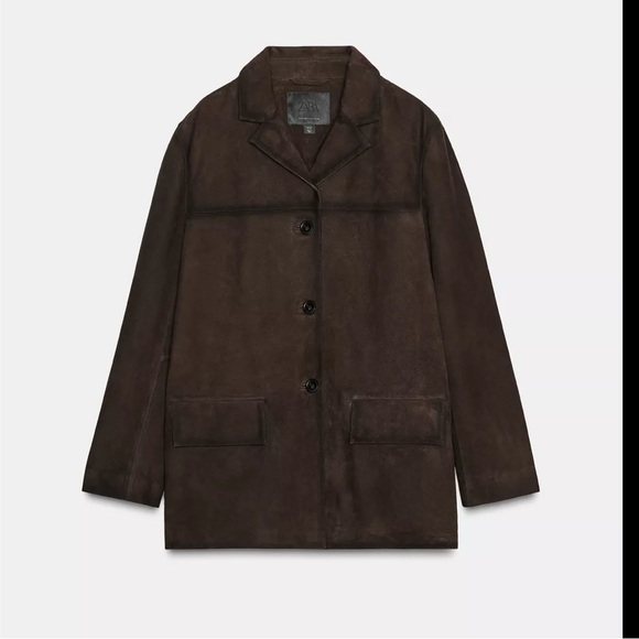 ZARA 100% SUEDE LEATHER BLAZER JACKET - Picture 10 of 12